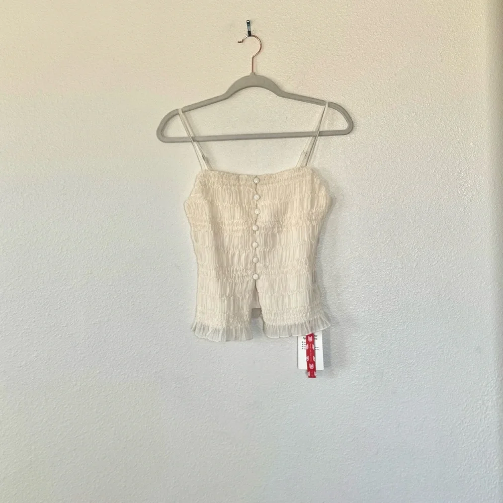 Cider Cream Square Neck Ruched Shirred Split Hem Cami XS NEW - Picture 2 of 11